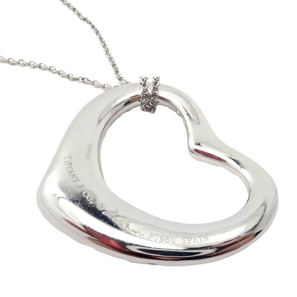 Authentic! Tiffany & Co Elsa Peretti Platinum Diamond Large Open Heart Necklace - Picture 3 of 9